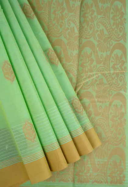 Mint Green Kanchi Cotton Sarees Without Zari With Flower Mottif