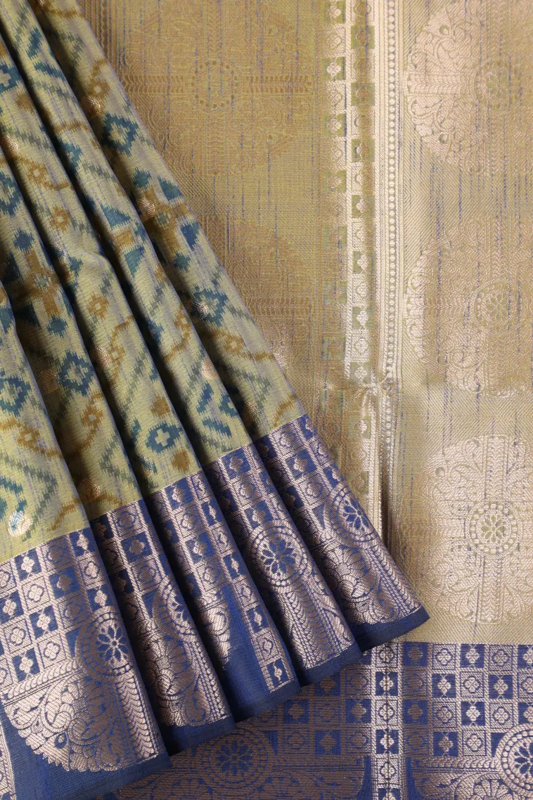 Sage Green Semi Tussar Silk with Bronze Zari Geometric Shapes