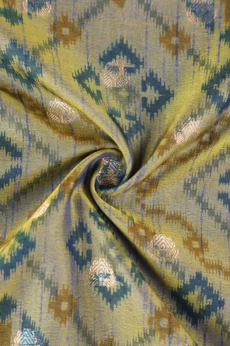 Sage Green Semi Tussar Silk with Bronze Zari Geometric Shapes view 4