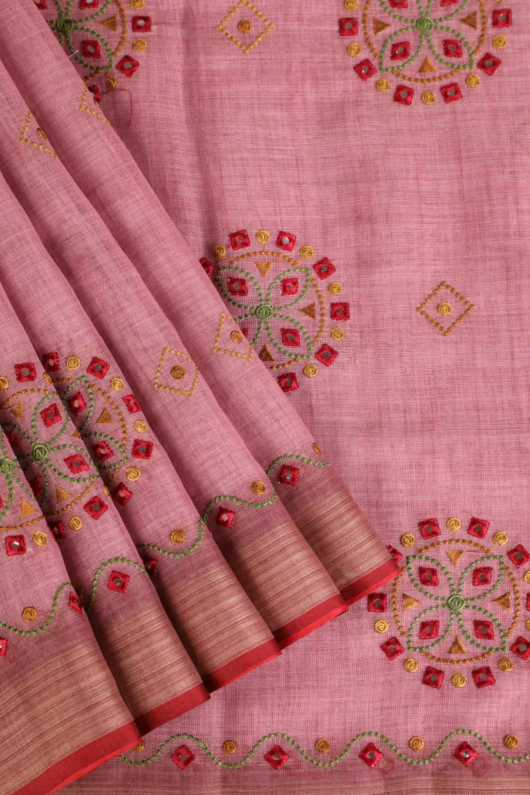 Rose Pink Tissue Silk Sarees with Gold Zari Geometric Shapes