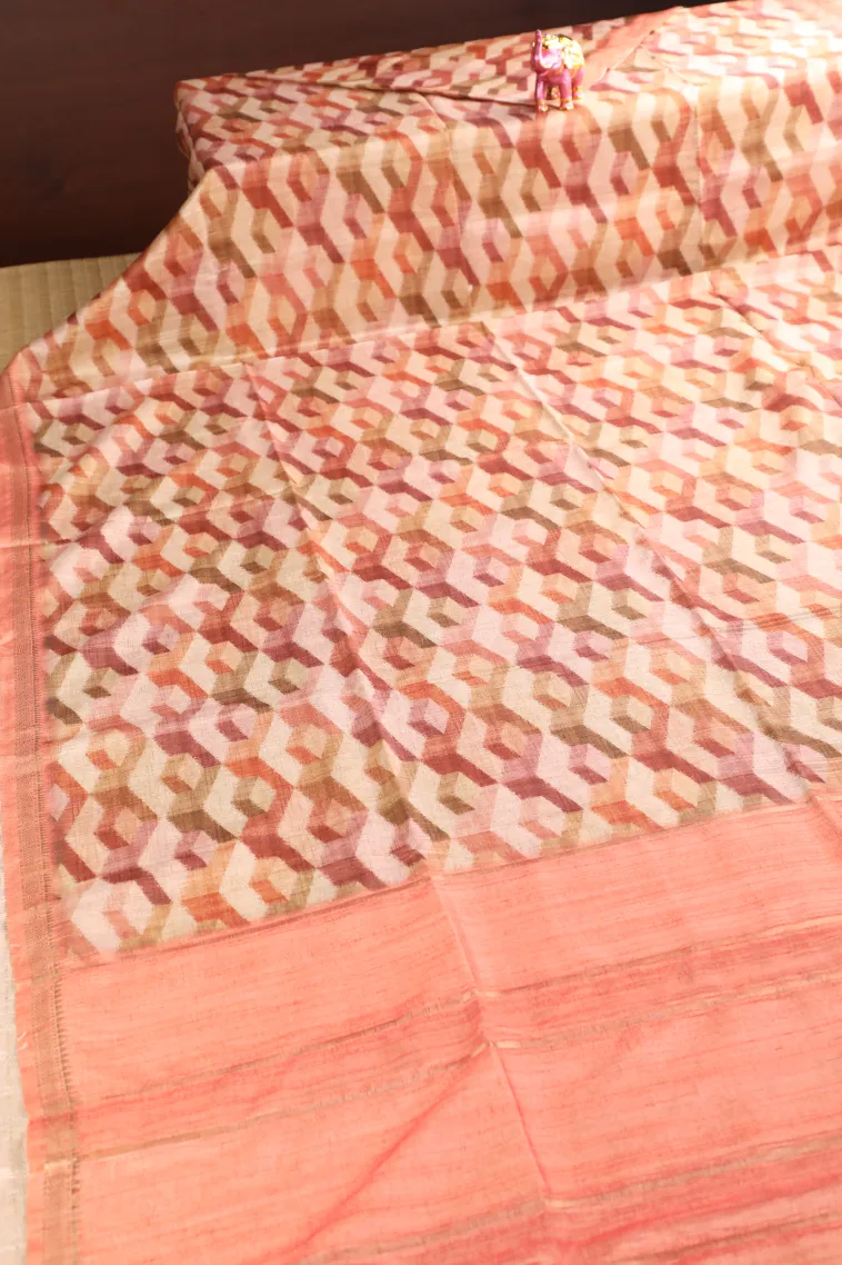 Buttermilk Yellow Semi Tussar Silk with Gold Zari Geometric Shapes view 2