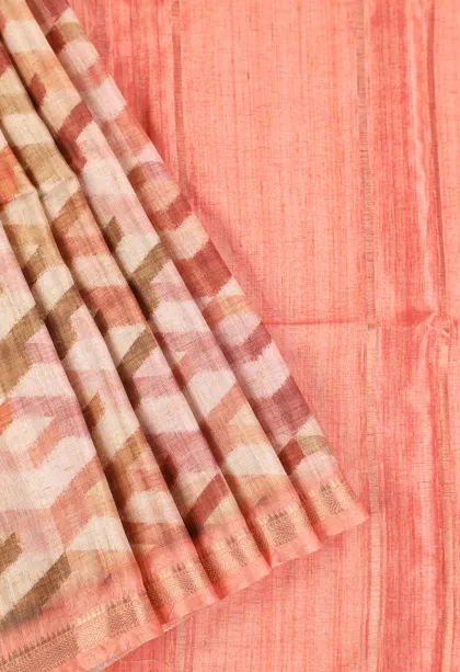 Buttermilk Yellow Semi Tussar Silk with Gold Zari Geometric Shapes