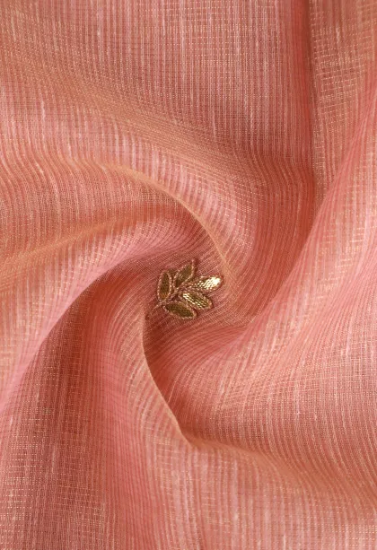 Peach Pink Tissue Silk Sarees with Gold Zari Leaf Puttas