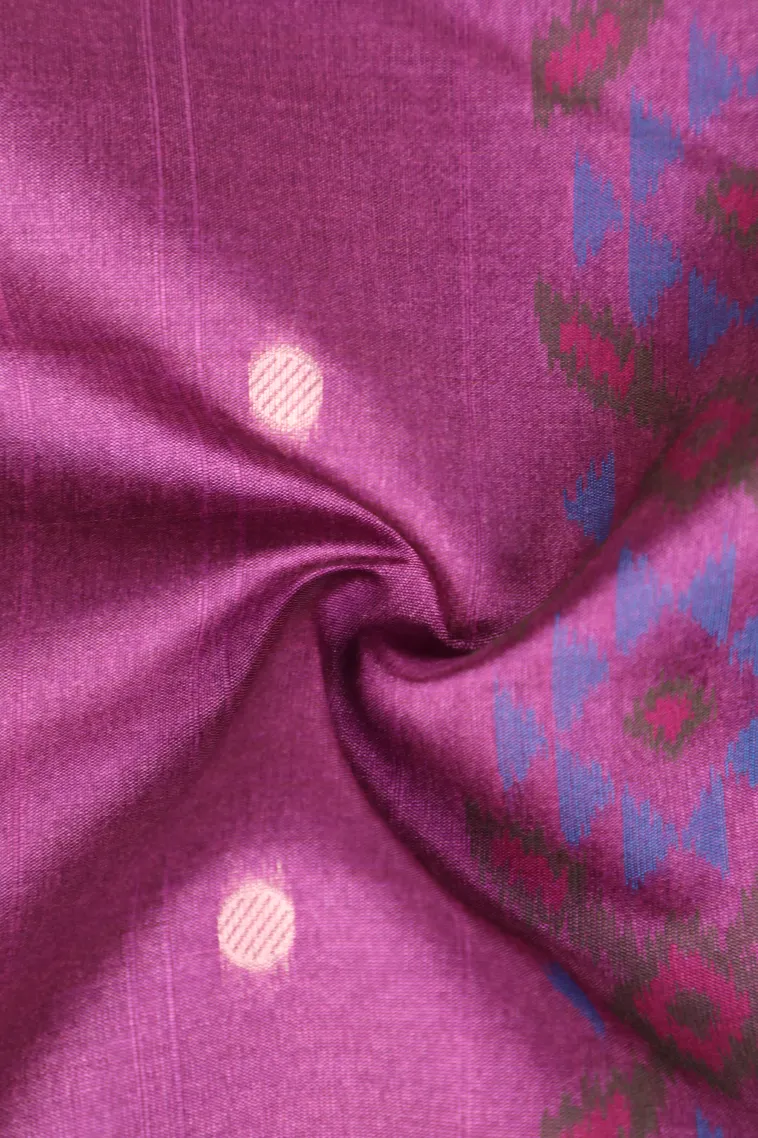 Magenta Purple Tussar Saree with Bronze Zari Ikkat view 4