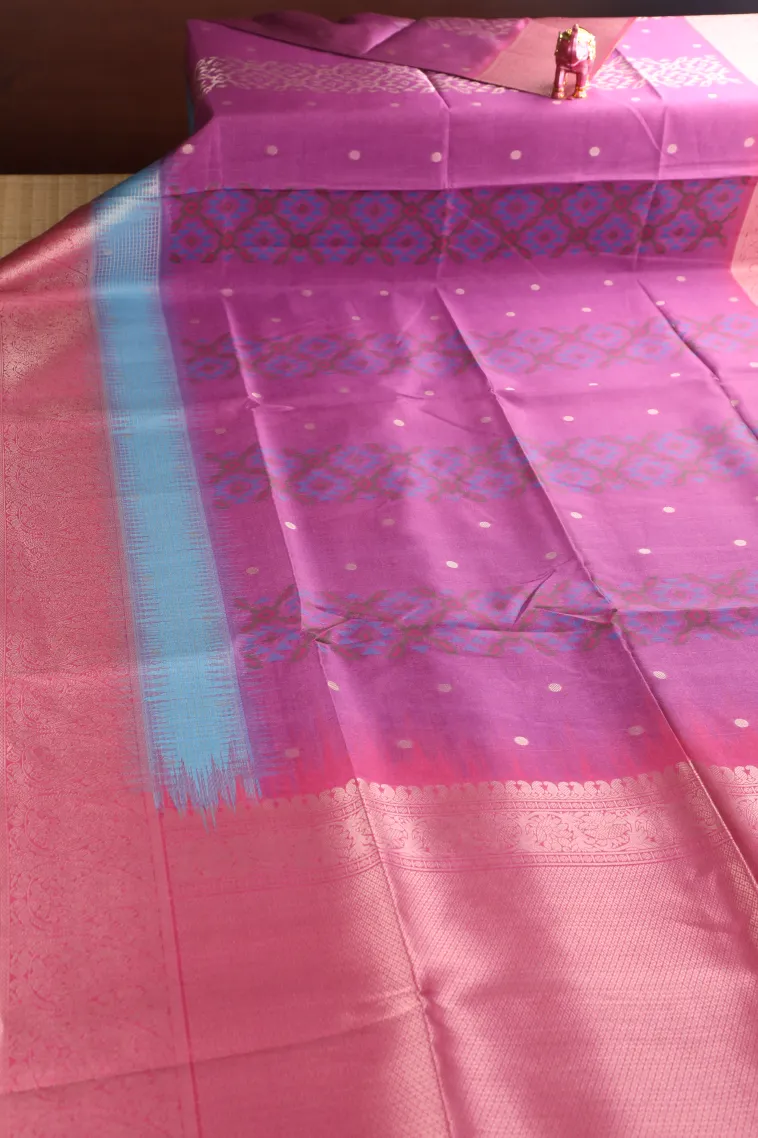 Magenta Purple Tussar Saree with Bronze Zari Ikkat view 2