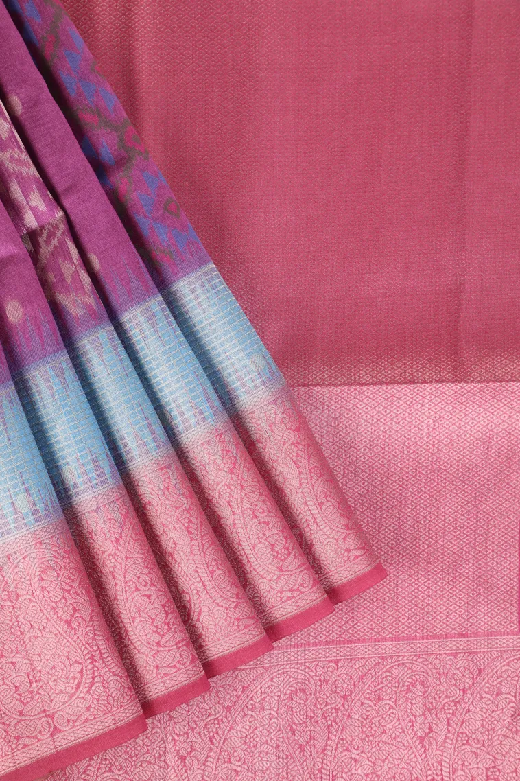 Magenta Purple Tussar Saree with Bronze Zari Ikkat