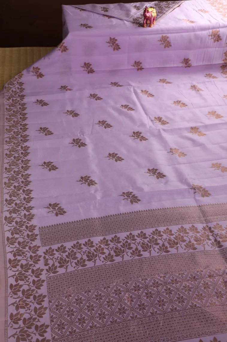 Iris Purple Raw Silk Sarees with Copper Zari Flower Mottif view 2