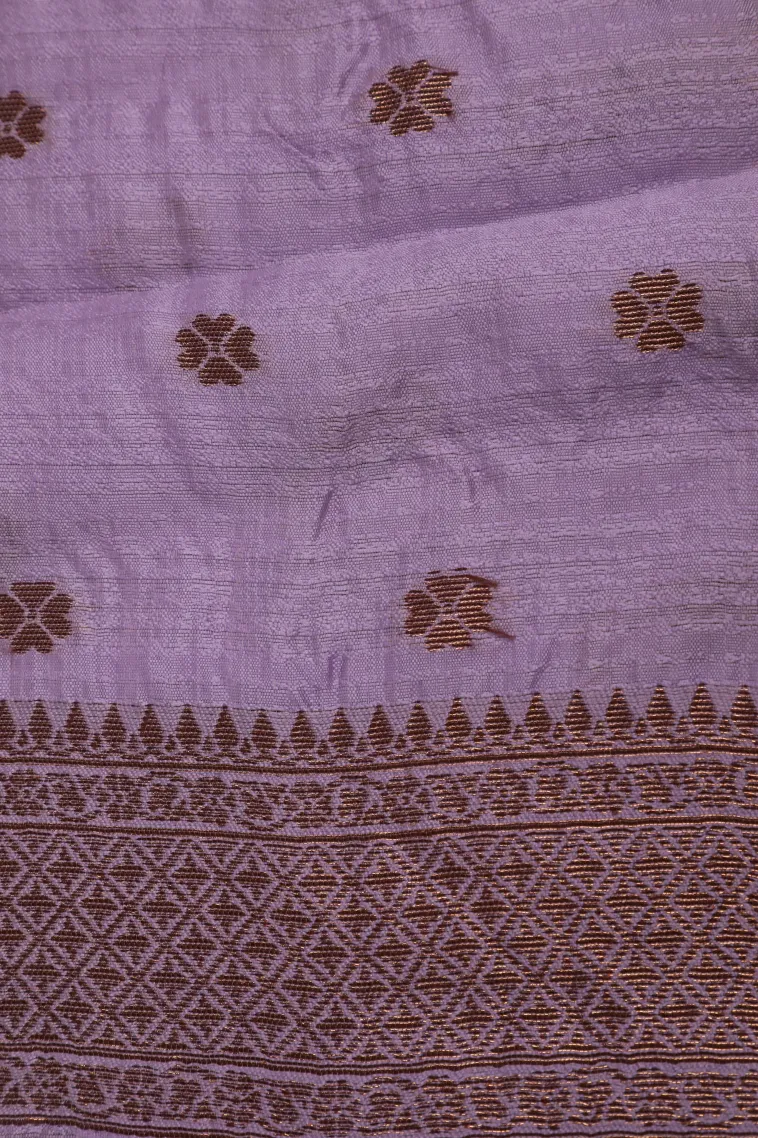 Iris Purple Raw Silk Sarees with Copper Zari Flower Mottif view 3