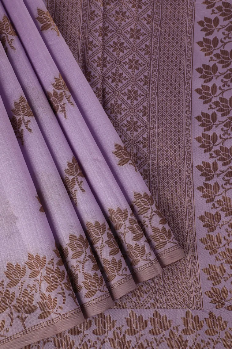 Iris Purple Raw Silk Sarees with Copper Zari Flower Mottif view 1