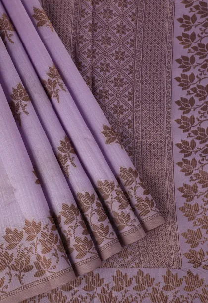 Iris Purple Raw Silk Sarees with Copper Zari Flower Mottif