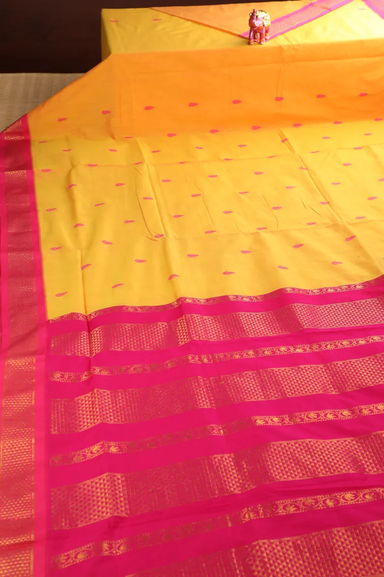 Lemon Yellow Kalyani Cotton with Gold Zari Buttis (small Dots Or Motifs) view 2