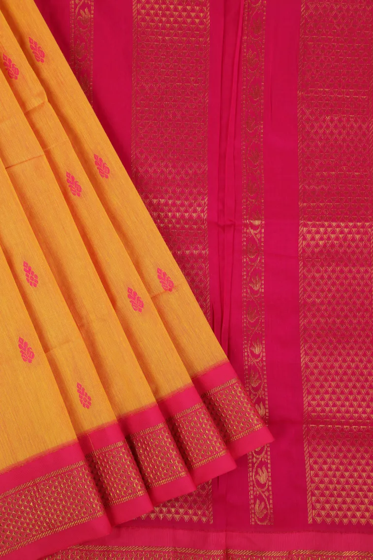 Lemon Yellow Kalyani Cotton with Gold Zari Buttis (small Dots Or Motifs) view 1