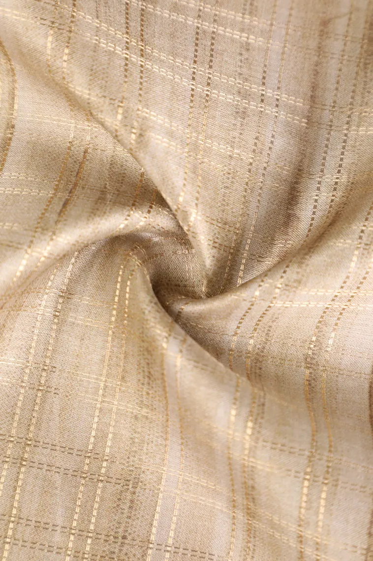Vanilla Custard Yellow Tussar Saree with Gold Zari Checks view 4