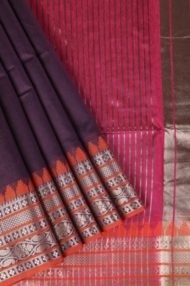 Viola Purple Semi Tussar Silk with Bronze Zari Plain
