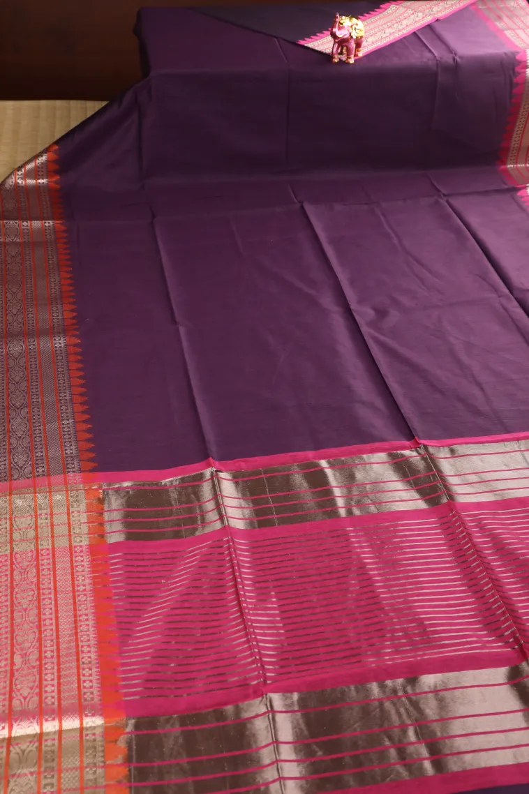 Viola Purple Semi Tussar Silk with Bronze Zari Plain view 2