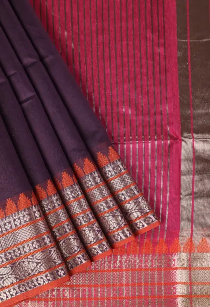 Viola Purple Semi Tussar Silk with Bronze Zari Plain