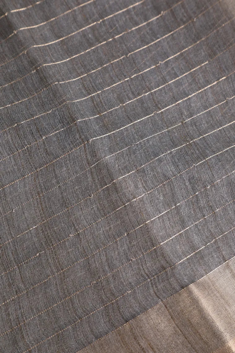 Teal Blue Semi Tussar Silk with Gold Zari Checks view 3