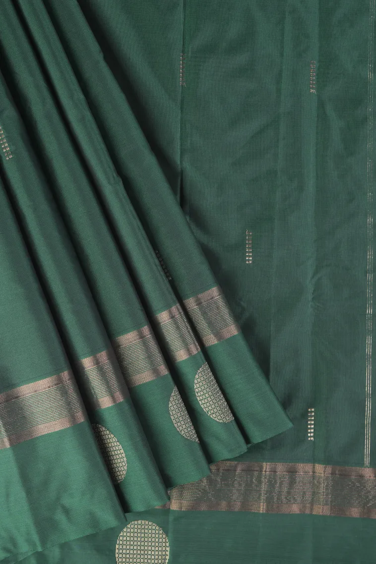 Bottle Green Arani Silk Sarees with Gold Zari Buttis (small Dots Or Motifs) view 1