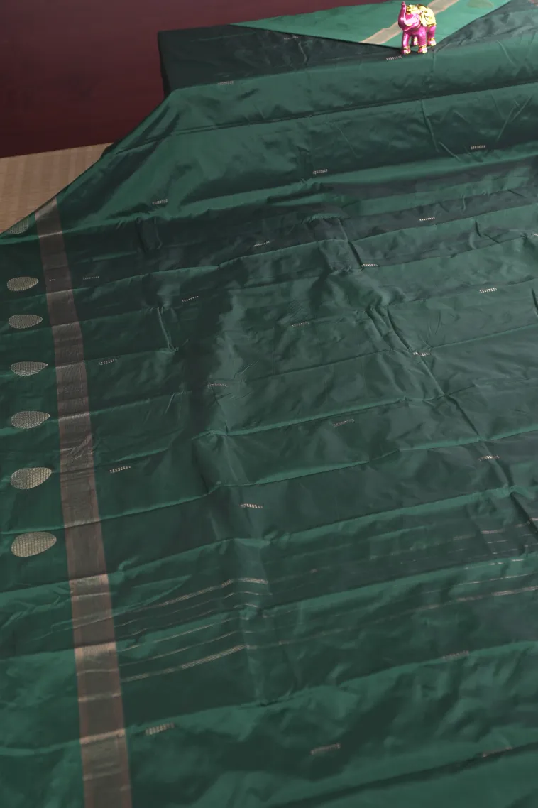 Bottle Green Arani Silk Sarees with Gold Zari Buttis (small Dots Or Motifs) view 2