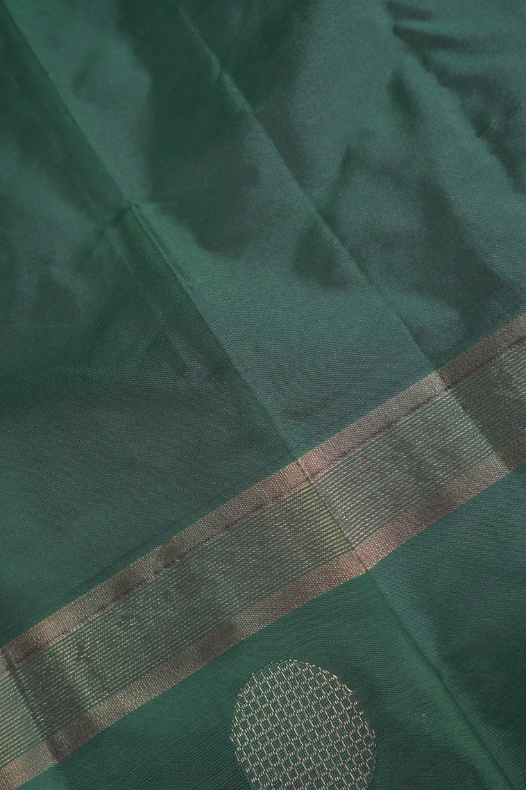 Bottle Green Arani Silk Sarees with Gold Zari Buttis (small Dots Or Motifs) view 3
