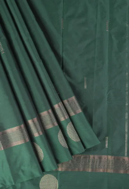 Bottle Green Arani Silk Sarees with Gold Zari Buttis (small Dots Or Motifs)