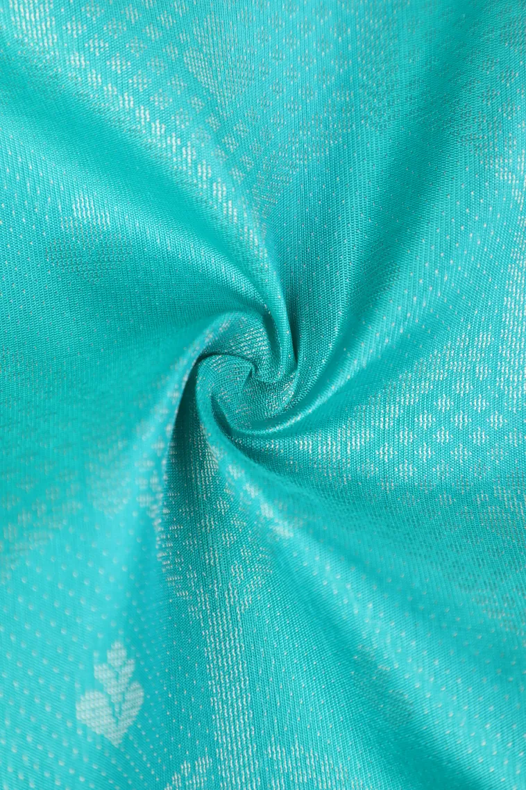 Arctic Blue Soft Silk Saree with Silver Zari Geometric Shapes view 4