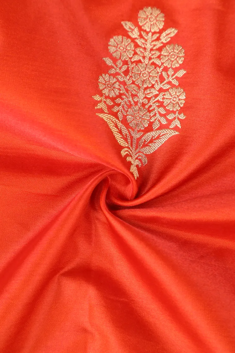 Carrot Orange Mysore Silk with Gold Zari Flower Mottif view 4