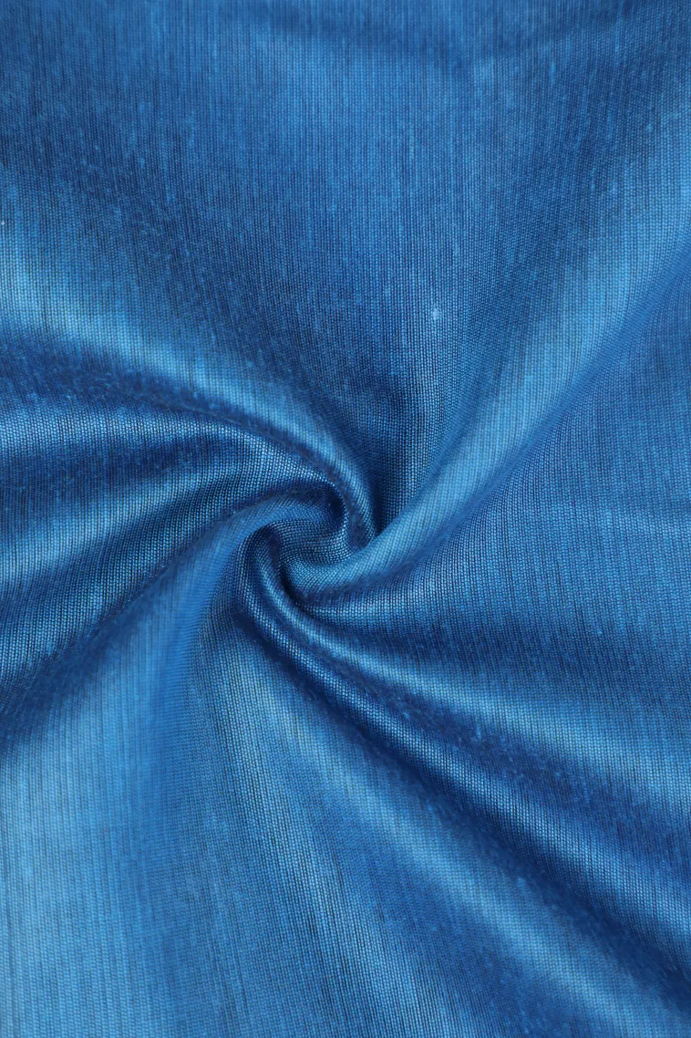 Cerulean Blue Semi Tussar Silk with Bronze Zari Plain view 4