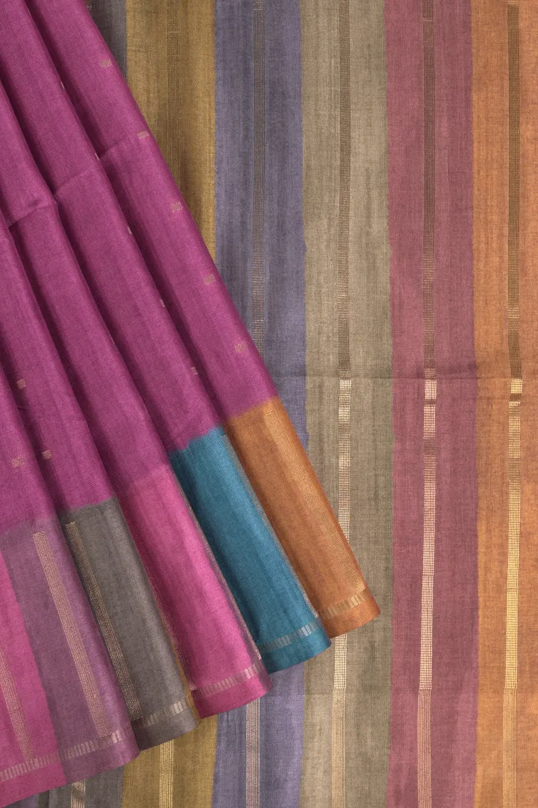Magenta Purple Tussar Saree with Gold Zari Buttis (small Dots Or Motifs) view 1