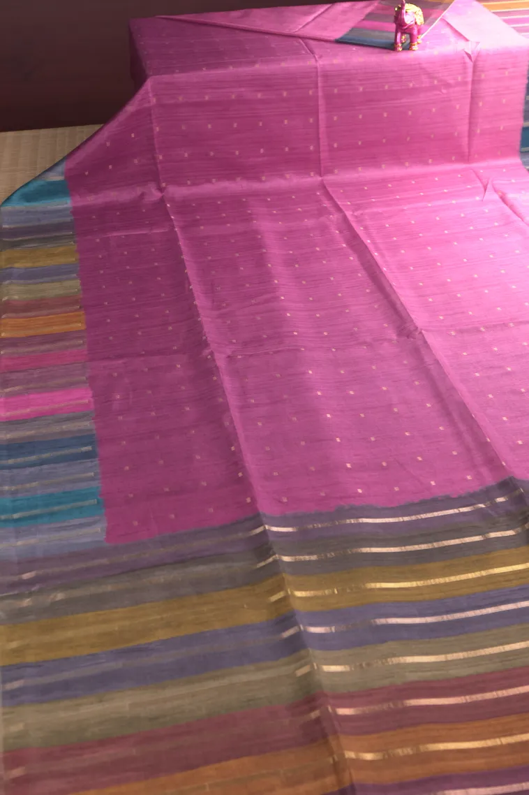 Magenta Purple Tussar Saree with Gold Zari Buttis (small Dots Or Motifs) view 2