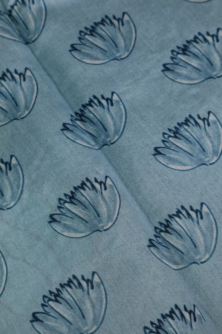 Aegean Blue Semi Tussar Silk with Thread Zari Floral Patterns view 3