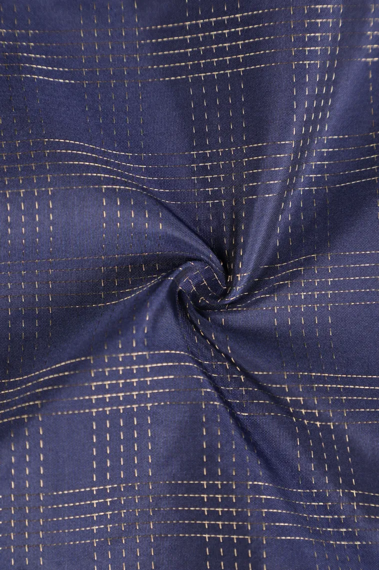 Indigo Blue Arani Silk Sarees with Gold Zari Checks view 4