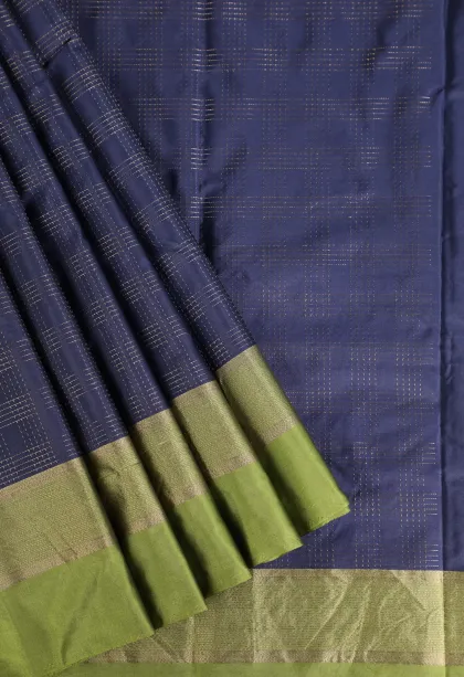Indigo Blue Arani Silk Sarees with Gold Zari Checks