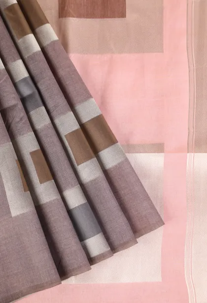 Caramel Brown Jute Sarees with Bronze Zari Geometric Shapes