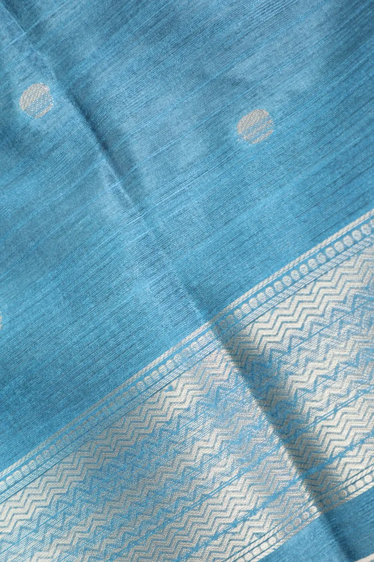 Berry Blue Tussar Saree with Bronze Zari Stripes And Puttas view 3