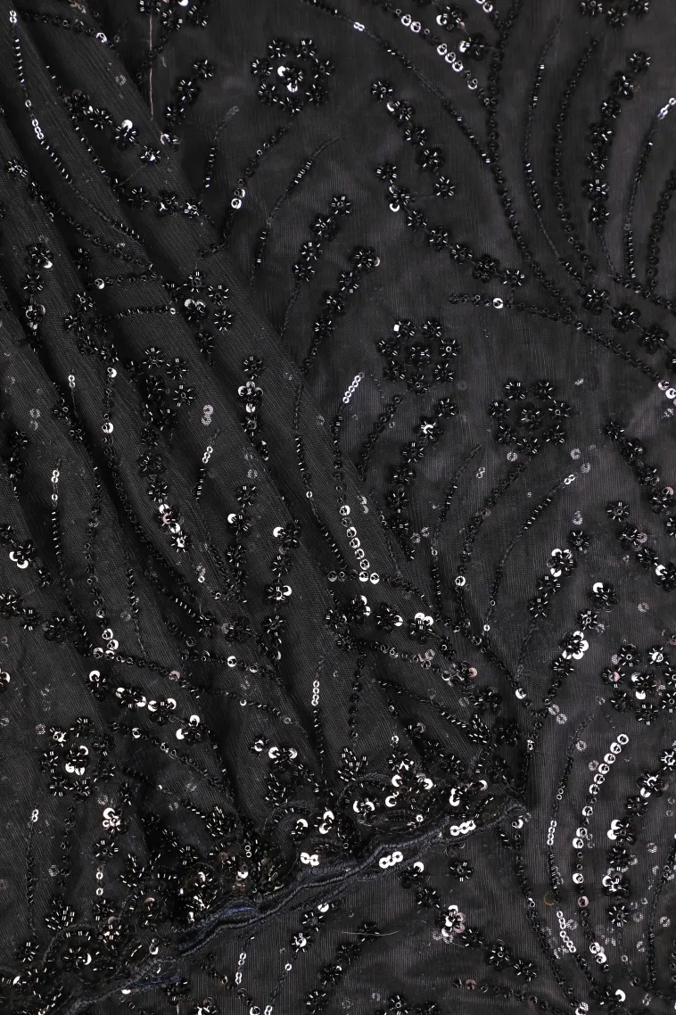 Asphalt Black Designer Sarees with Thread Zari Floral Patterns