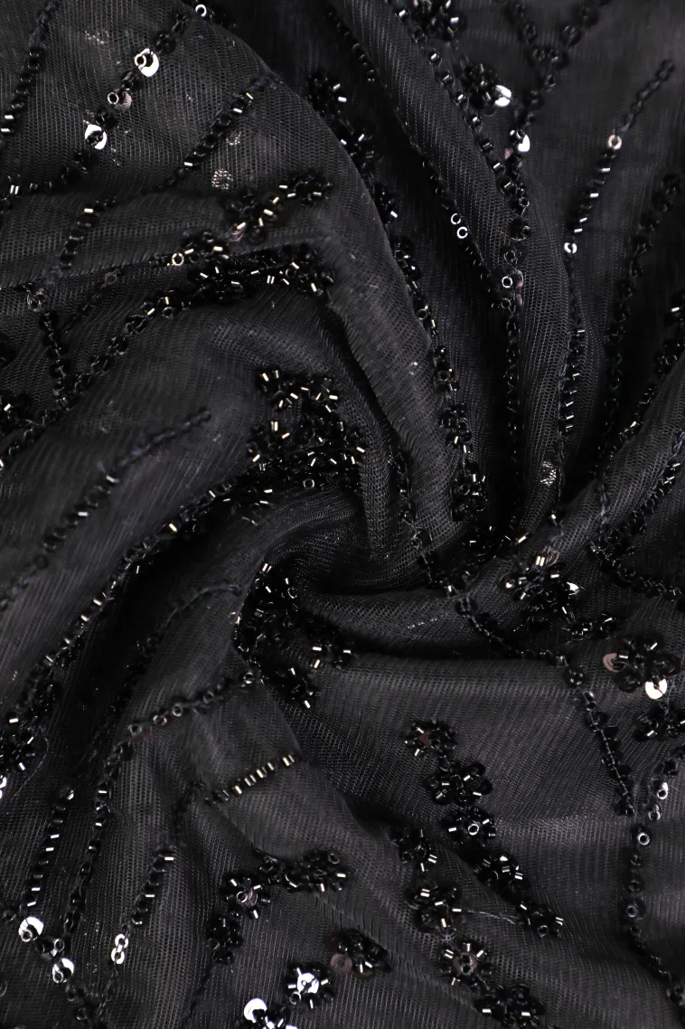 Asphalt Black Designer Sarees with Thread Zari Floral Patterns view 4