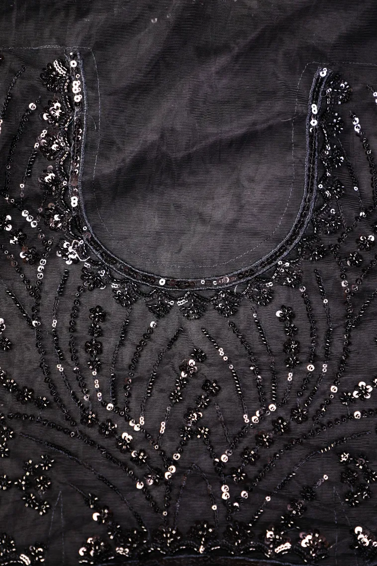 Asphalt Black Designer Sarees with Thread Zari Floral Patterns view 3
