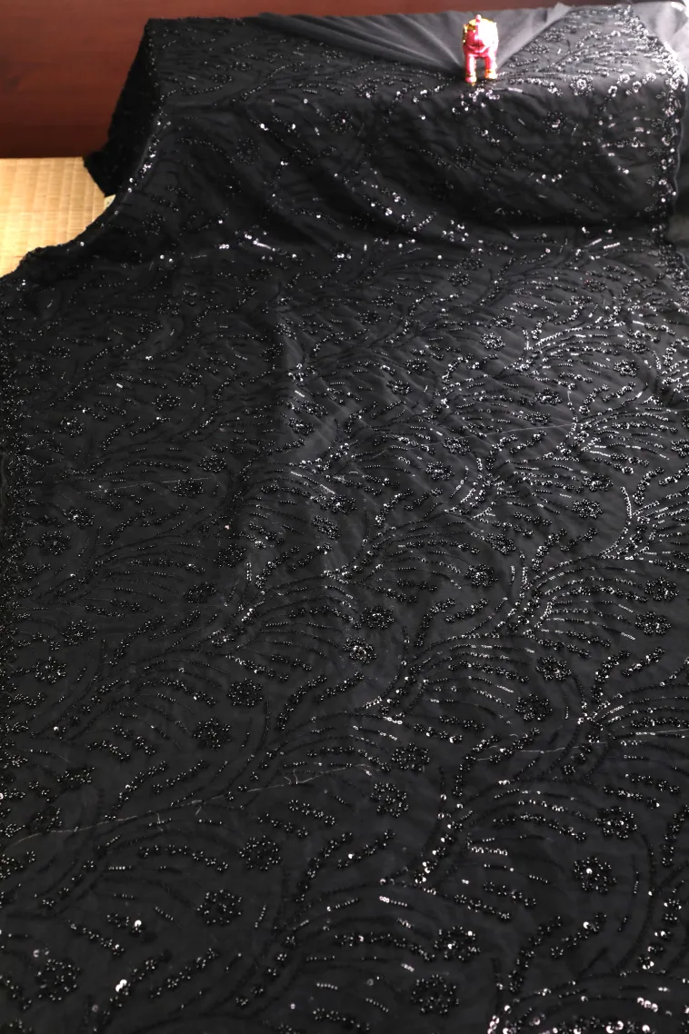Asphalt Black Designer Sarees with Thread Zari Floral Patterns view 2