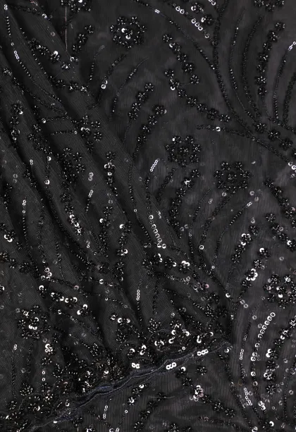 Asphalt Black Designer Sarees with Thread Zari Floral Patterns