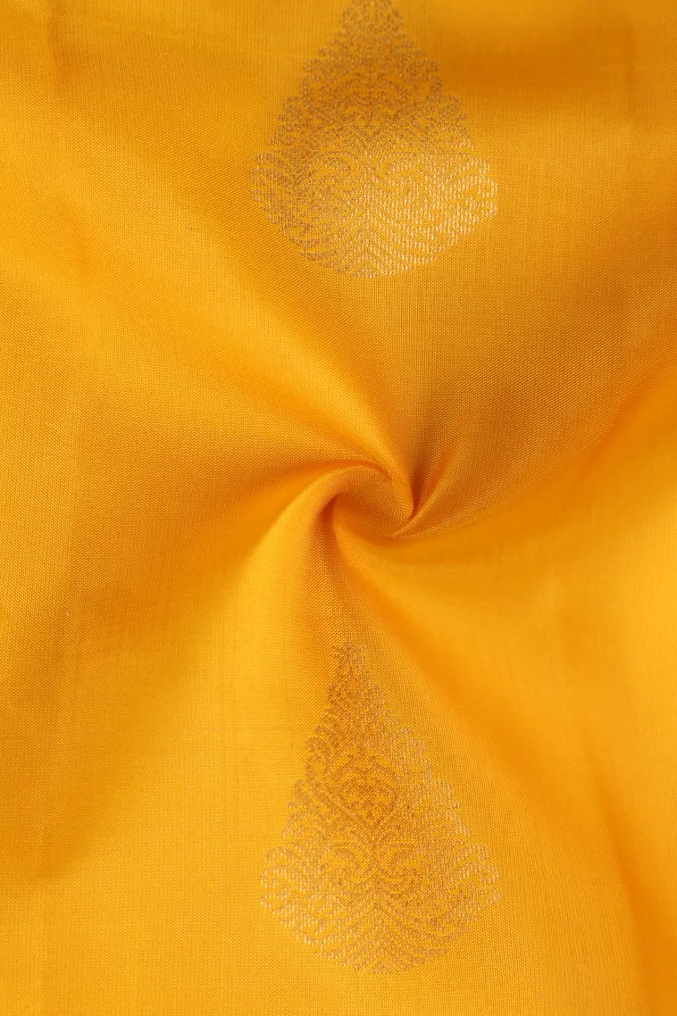 Gold Soft Silk Saree with Gold Zari Floral Puttas view 4