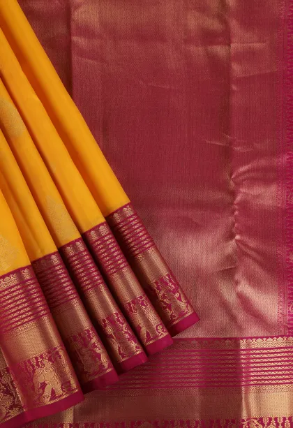 Gold Soft Silk Saree with Gold Zari Floral Puttas