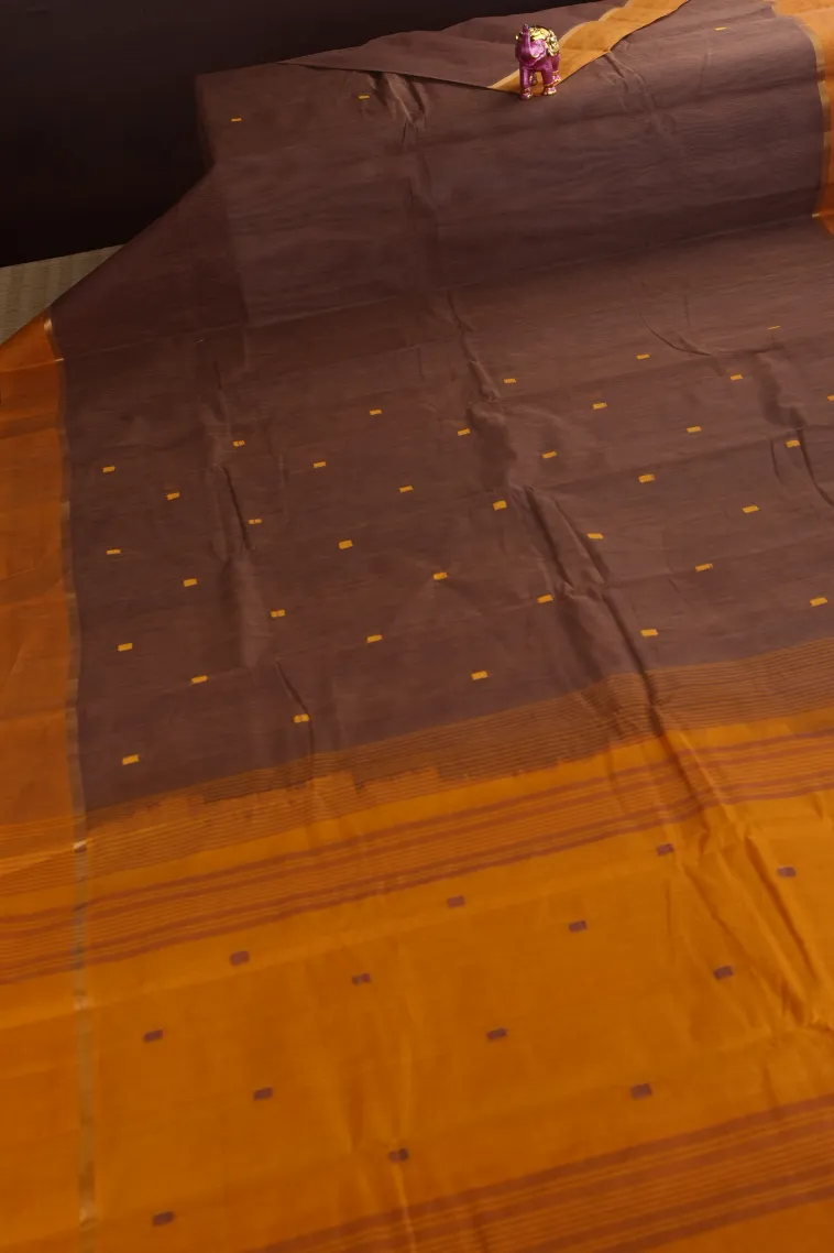 Caramel Brown Kanchi Cotton Sarees with Gold Zari Buttis (small Dots Or Motifs) view 2