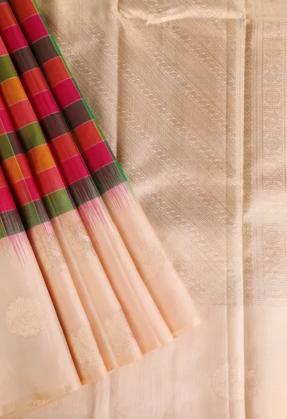 Emerald Green Soft Silk Saree with Gold Zari Checks