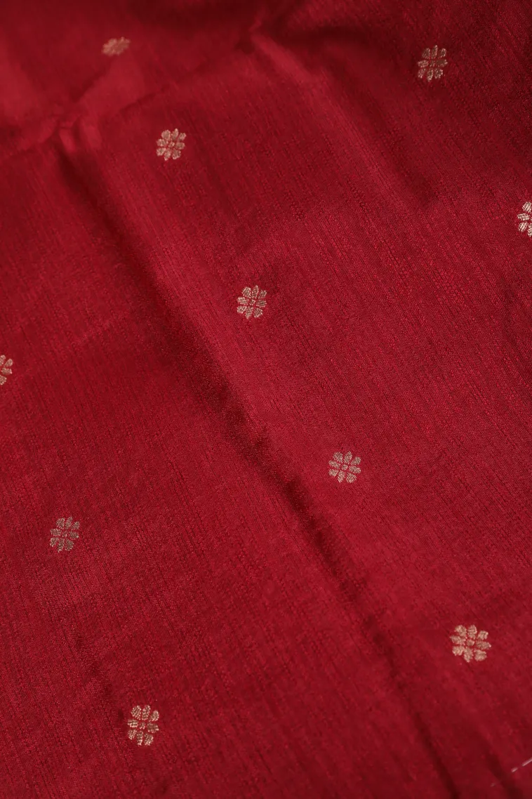 Apple Red Semi Tussar Silk with Gold Zari Plain view 3