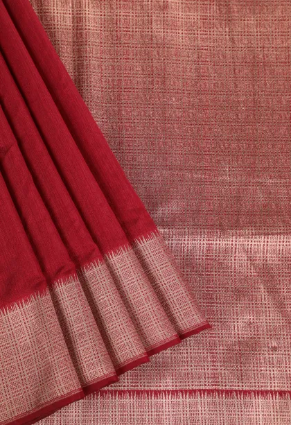 Apple Red Semi Tussar Silk with Gold Zari Plain