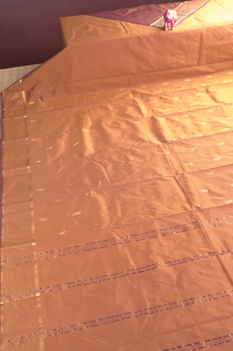 Gold Soft Silk Saree with Gold Zari Flower Mottif view 2