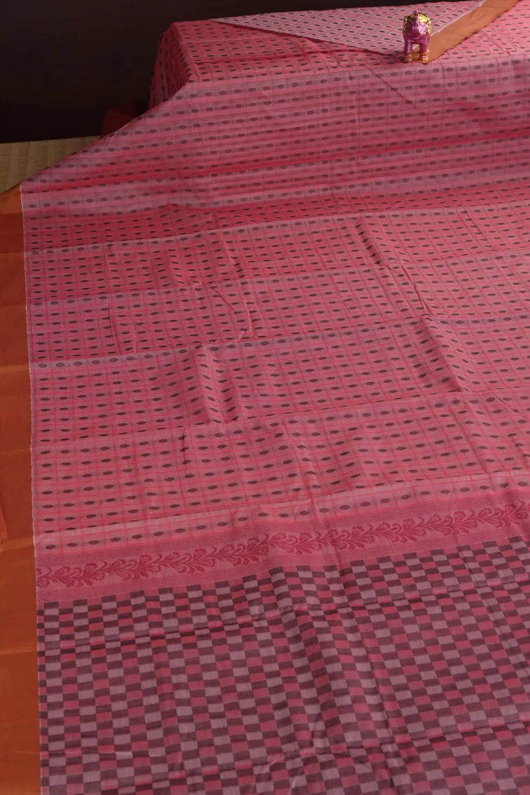 Rose Pink Kanchi Cotton Sarees Without Zari With Buttis (small Dots Or Motifs) view 2
