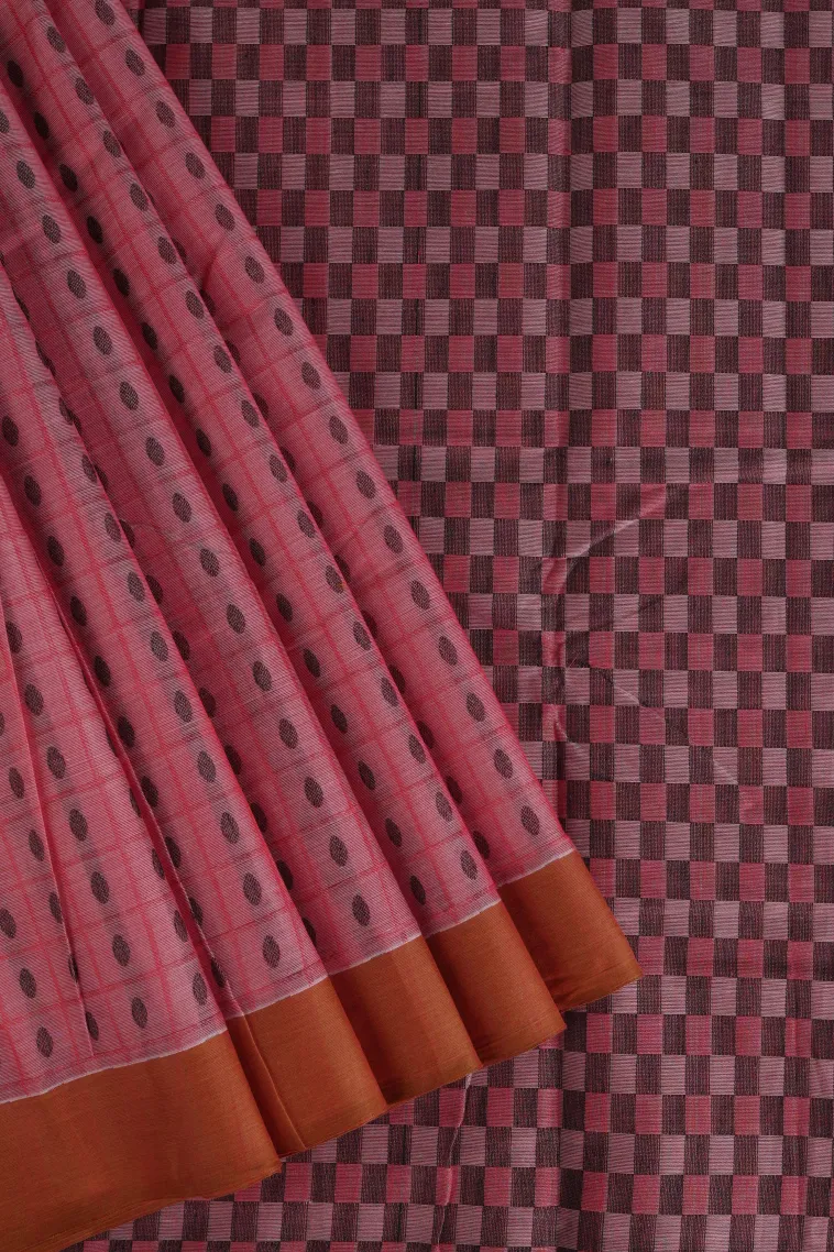 Rose Pink Kanchi Cotton Sarees Without Zari With Buttis (small Dots Or Motifs)