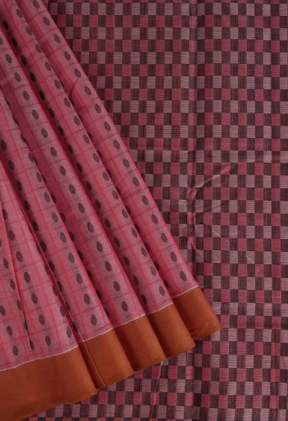 Rose Pink Kanchi Cotton Sarees Without Zari With Buttis (small Dots Or Motifs)
